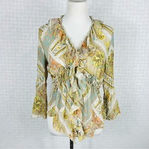 Boho Cottagecore Ruffled Colorful Long Sleeve Blouse